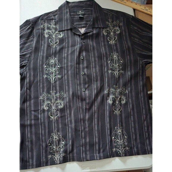 Fusione Dress Shirt Mens XL  Black Embroidered Long Sleeve RN 84310 - Picture 1 of 7